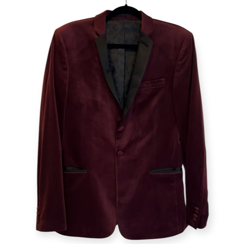 ASOS Velvet Single Breasted Burgundy Slim Fit Tuxedo Blazer- Chest 40”